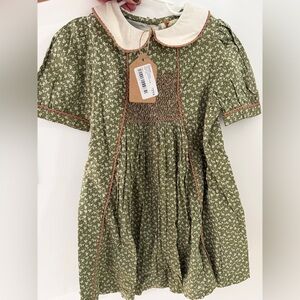 Little cotton clothes Adorable Green Patterned Kids Dress